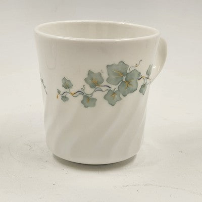 Corelle Callaway Green Ivy Mug Cup Saucer Set Swirled Edge USA