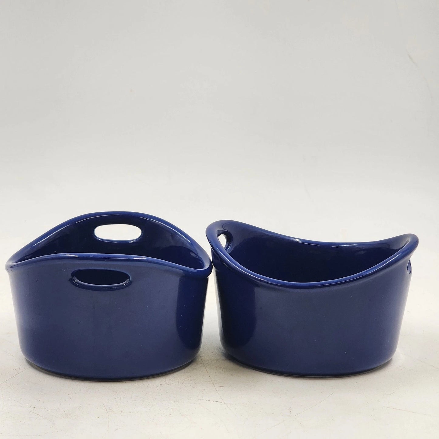 2 Rachael Ray Baking Ramekins Dish Double Handle Cobalt Blue 10 oz Stoneware