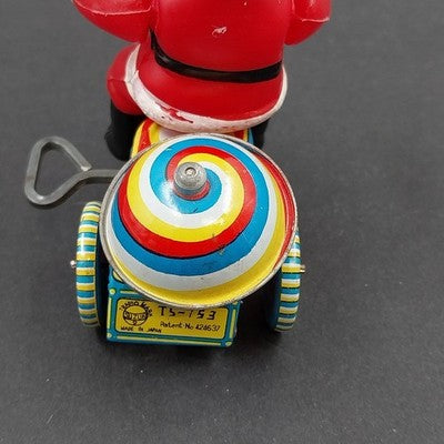 Suzuki Wind Up Toy Celluloid Santa Claus 1950 Tin Tricycle Japan Vintage Works