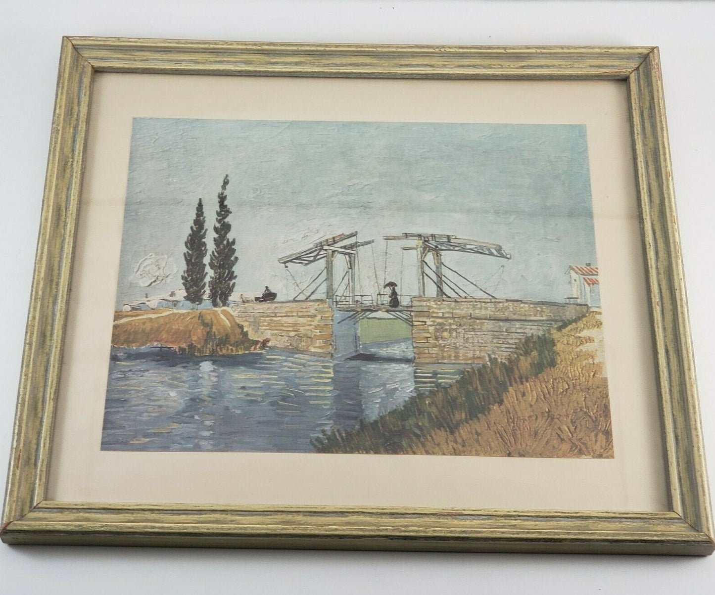 Framed Print Vincent van Gogh Langlois Bridge at Arles Vintage 1950 Wall Art 10"