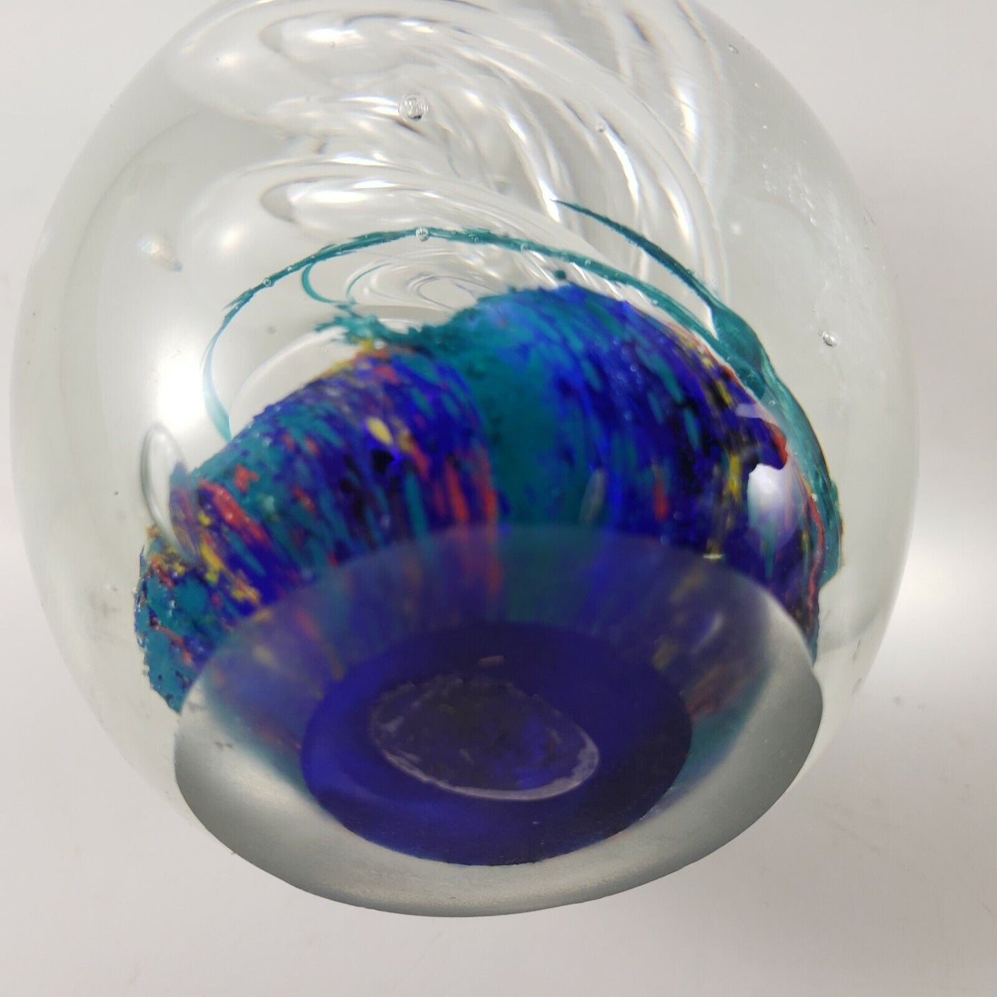 Egg Paperweight Triple Spiral Air Bubble Helix Swirl Art Glass Colors in Base