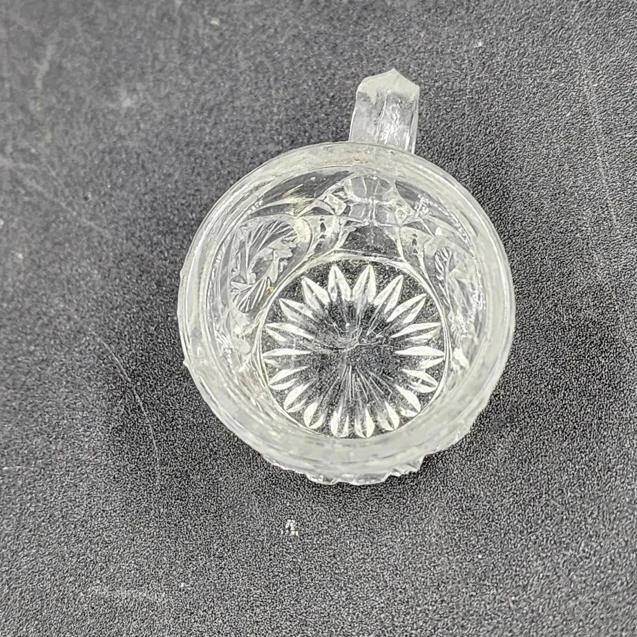 EAPG Pedestal Mini Punch Bowl Clear Glass Spinning Star US Glass 5 Mini Cups Vtg