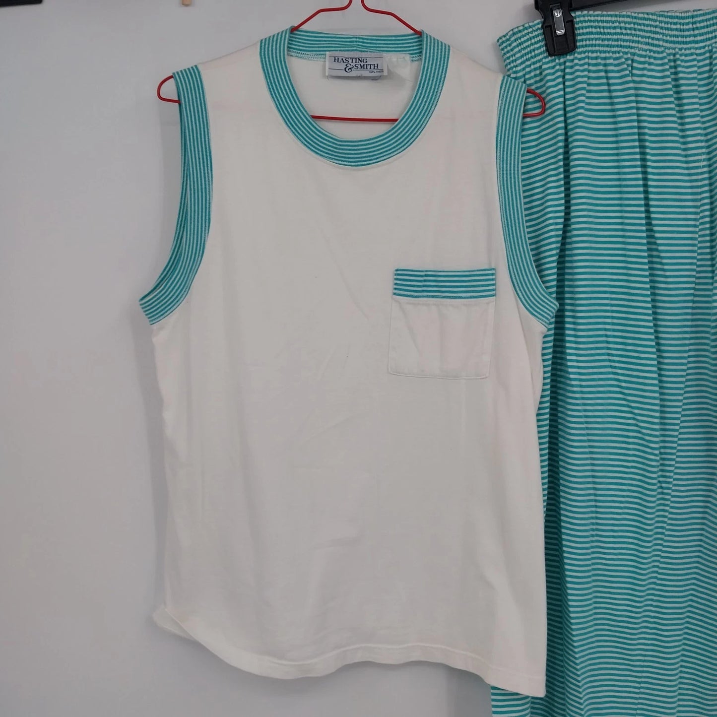 Hastings & Smith Tank Top Skirt 2 pc Set Womens Aqua White Striped Sleeveless