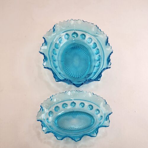 2 pc Davidson Ice Blue Glass Blackberry Prunt Art Deco 1920s Dish Oval 6" and 8"