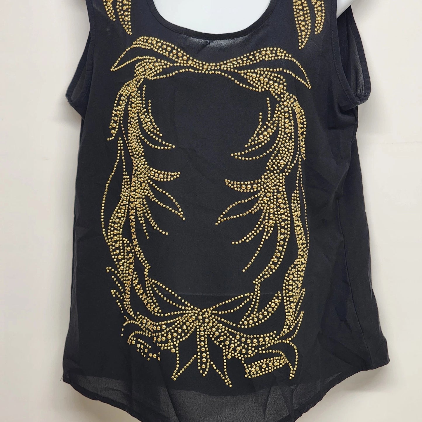 Solution Black Tank Top Large Gold Beaded Cotton Polyester Embellished Glam Vtg