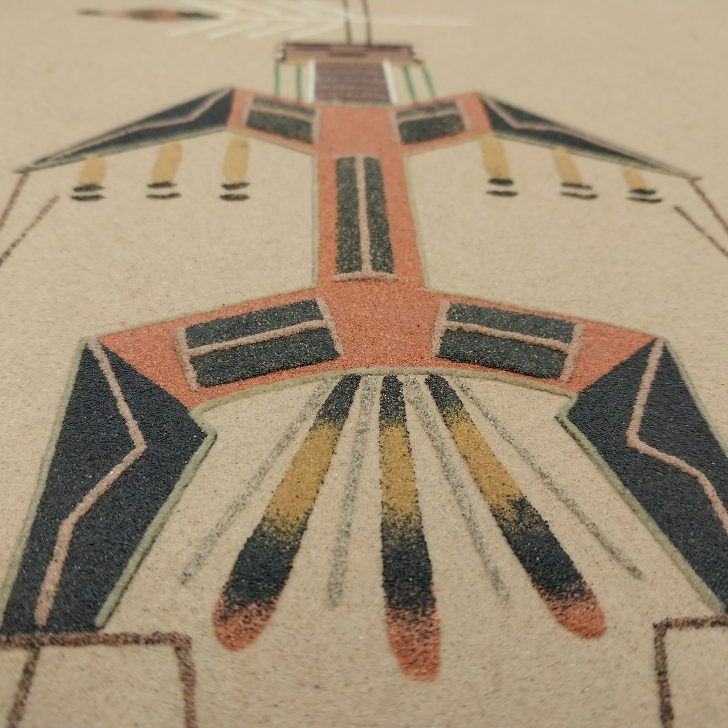 Original Thunderbird Sand Painting by Montoya Johnson Framed 16" Square