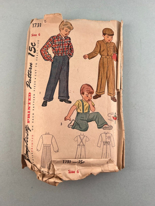 Simplicity 1731 Vintage Sewing Pattern Boys Lumber Jacket and Long Trousers