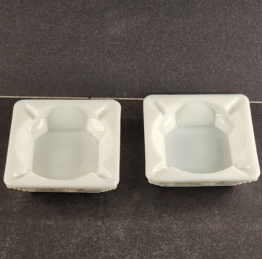 2 Westmoreland Milk Glass Square Vintage Ashtray 4" Square x 1.3" Grapes & Vines