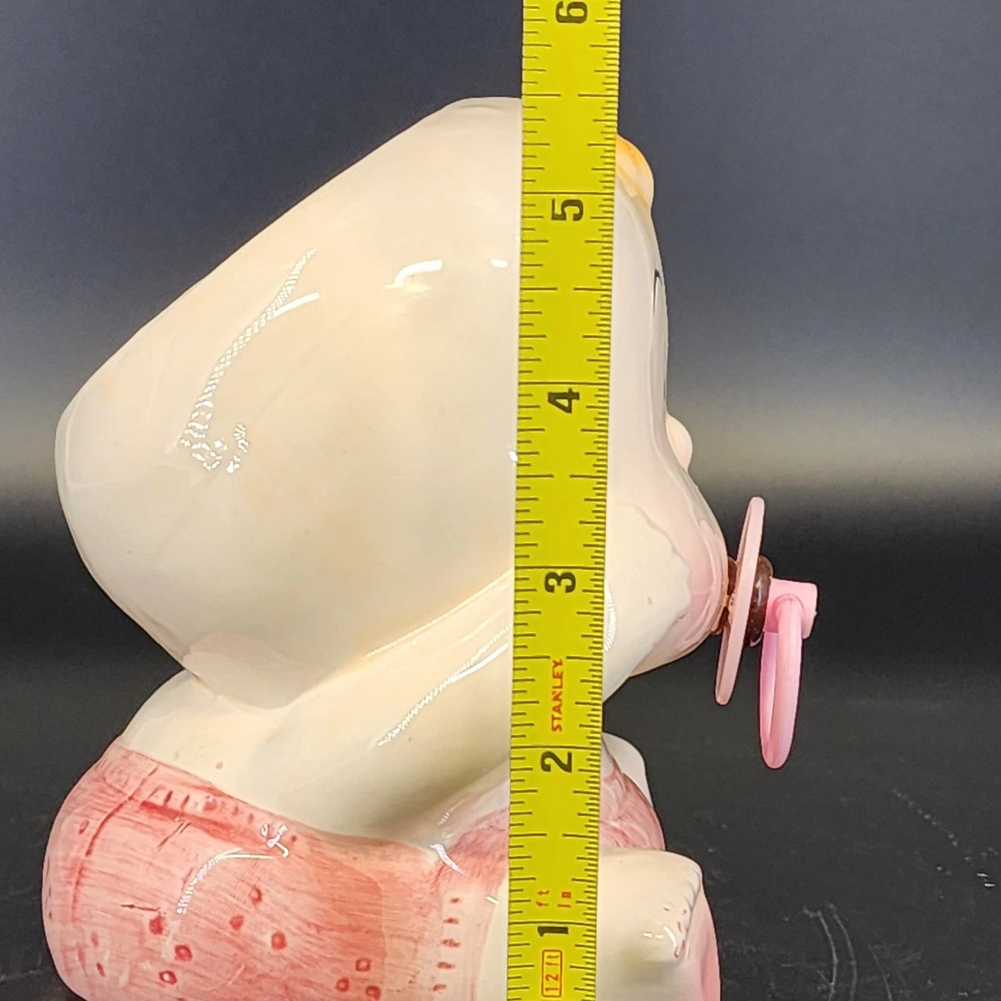 Vintage Luv Imports Baby Girl Ceramic Planter Pink Bow Kitsch