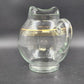 Round Bubble Shape Clear Glass Pitcher with 3 Gold Stripes & Ice Lip 8.5” 1950's