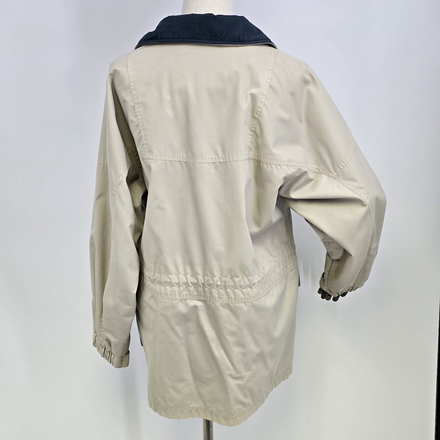 Pacific Trail Woman's Coat Beige Jacket w/ Navy Blue Trim & Lining No Hood Small