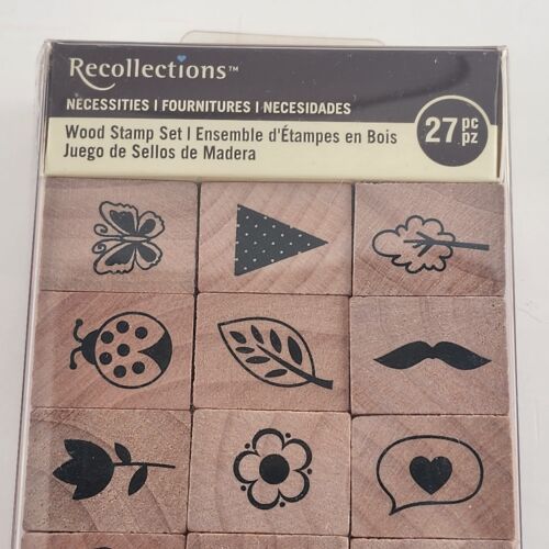 27 Piece Rubber Stamp Set Wood Mounted Recollections Necessities Vintage NWT