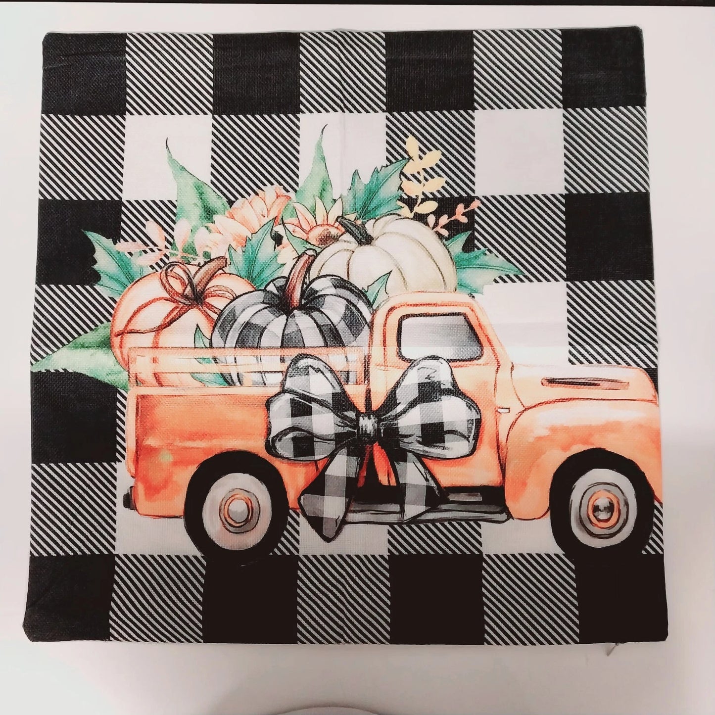 Lot of 4 Fall Pillow Shams Pumpkin Harvest Buffalo Plaid Orange Throw Covers