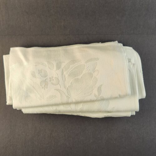 Set of 8 Cloth Napkins With Flower Design Vintage Silky Ivory Square 17" X 17"