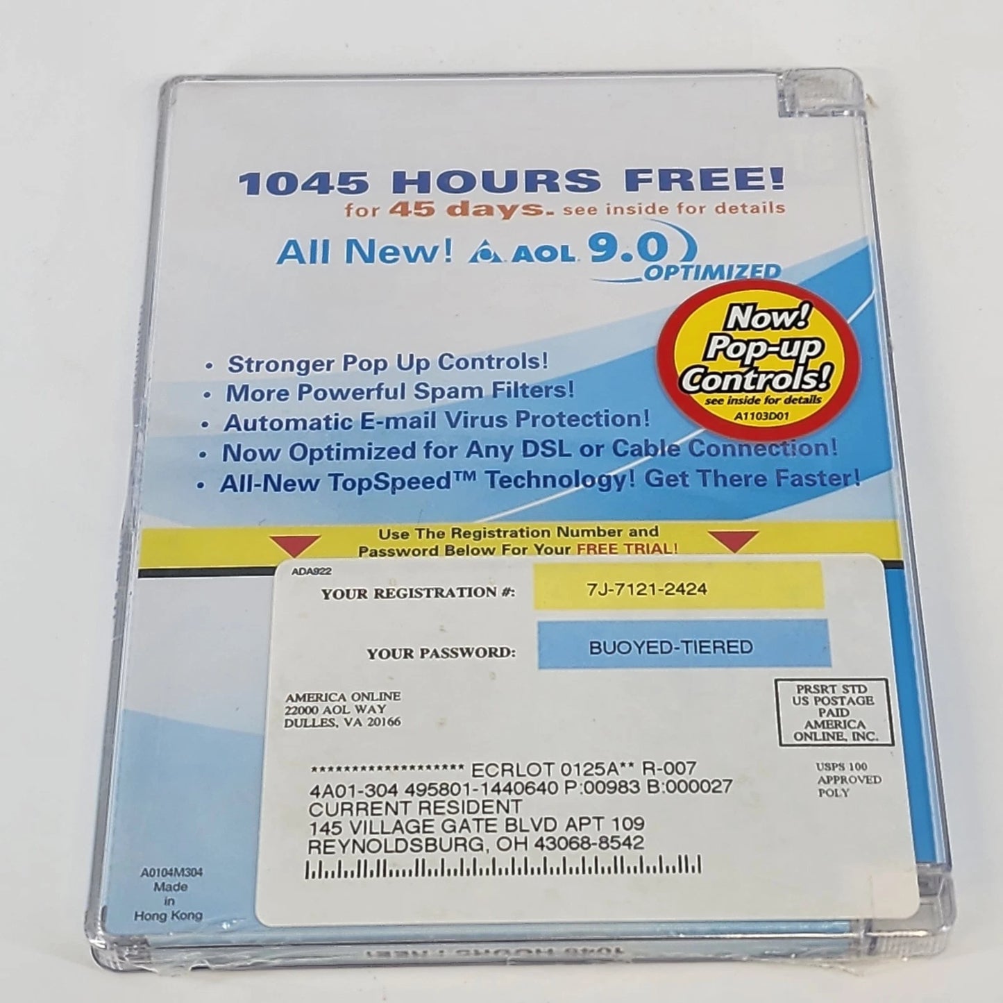 AOL 9.0 Optimized Software Hard Case Retro Internet Prop 1045 Hours Free New CD