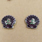 Set of 2 Stud Earrings Gold & Silver Tone Floral Shell Red Triangle Vtg