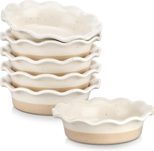 Vancasso Sabine Ceramic Mini Pie Pans 5.5 Inches Pie Pans Set of 6 Cream Small