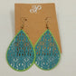 Plunder Turrquoise Green Teardrop Shaped Filagree Hook Drop/Dangle Earrings 3"
