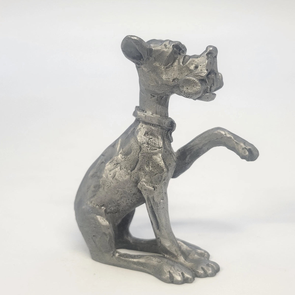Kelly Waters Pewter Cartoon Dog 3" Seated Puppy Raised Paw Bone Animal Figurine