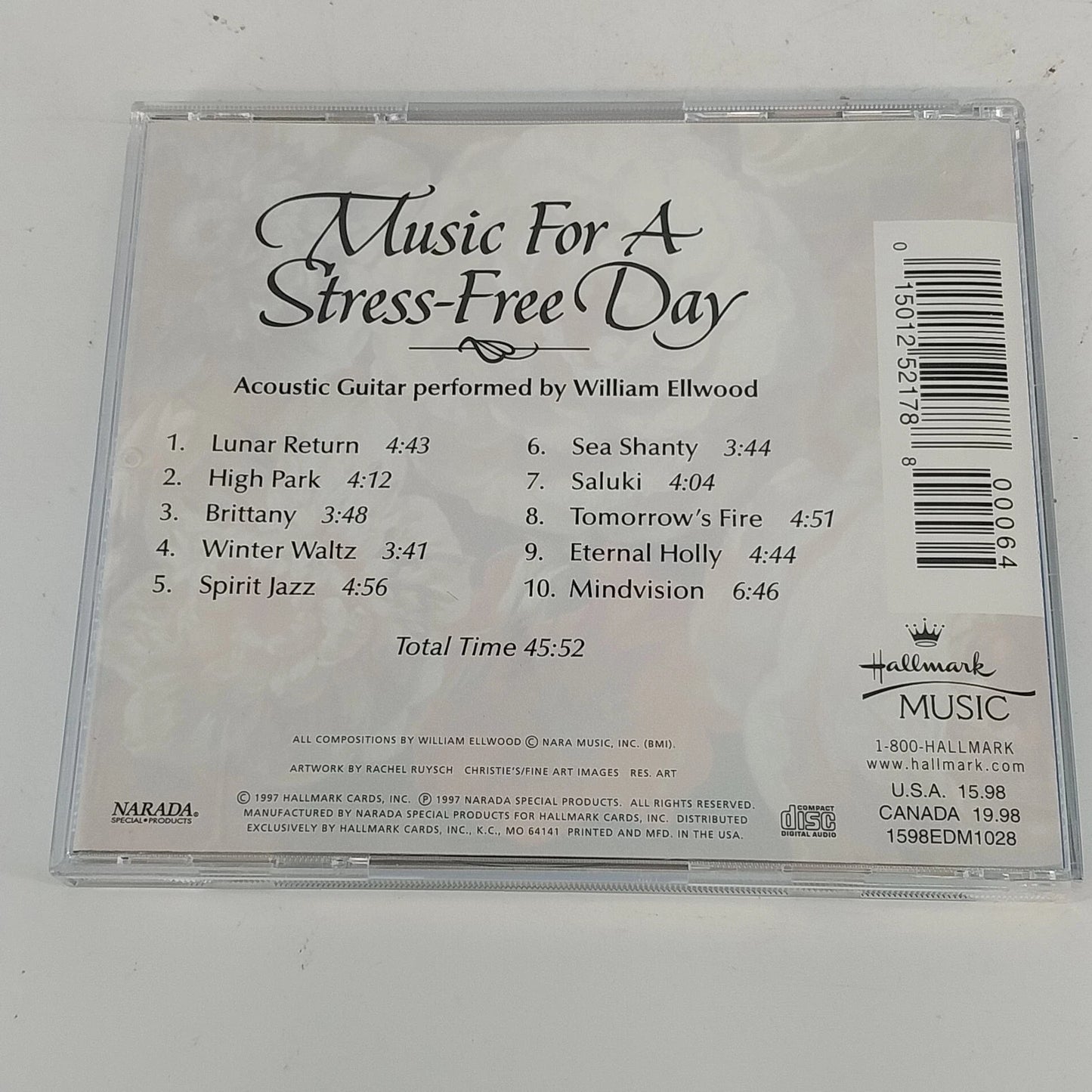 Hallmark Music For A Stress-Free Day CD William Ellwood Acoustic Guitar 1997 Vtg