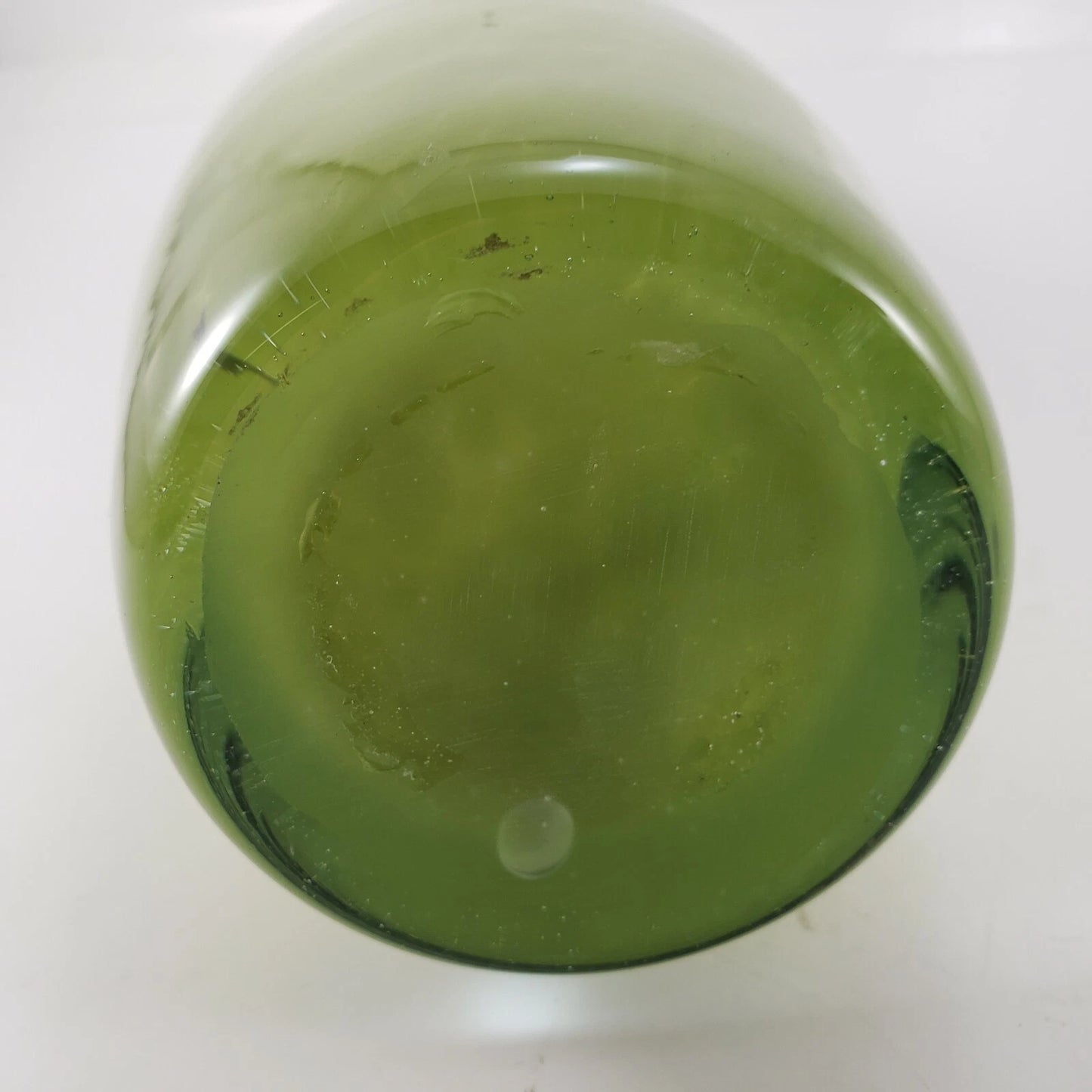 Hand Blown Green Art Glass Vase Speckled Splatter Stretch Heavy Ribbed 9.75" Vtg