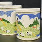 Nina Farm Scene Sheep Tin Canister Set 3 Metal Kitchen Storage Nesting 1982