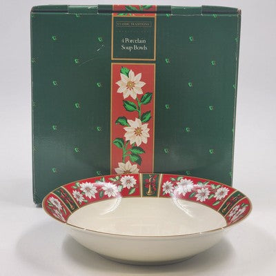 Set of 4 Charlton Hall Classic Tradition Christmas Soup Bowls 7.5" Porcelain