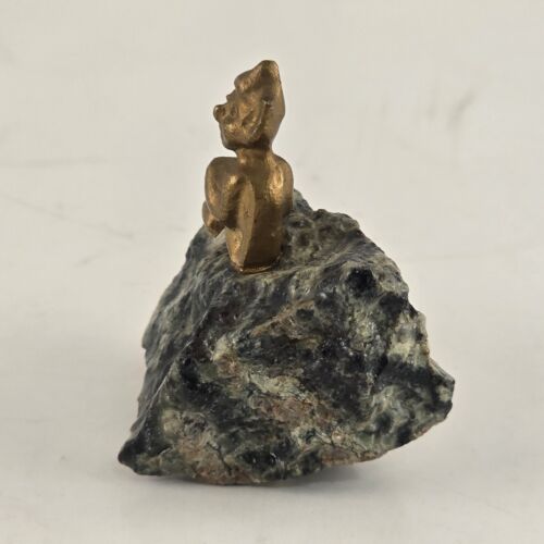 Miniature Pixie Imp Gnome Black Stone Rock Figure Piske England 1950 Tourmaline