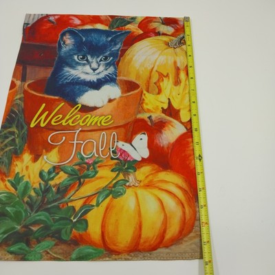 Set of 4 Fall Halloween Mini Garden Flags Pumpkins Welcome Decor