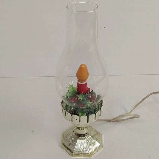 Vintage ACLA bubbling electric Christmas hurricane lamp with holly accents