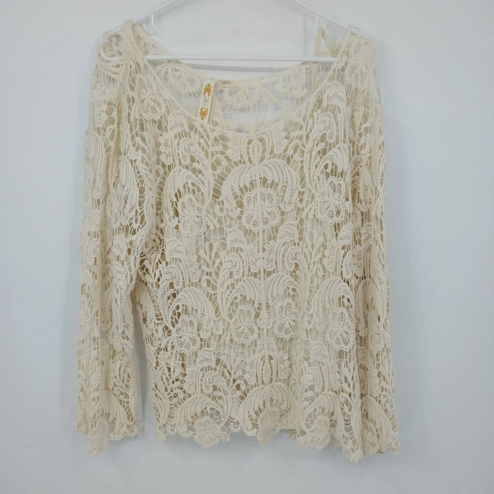 Adiva women's cream crochet lace boho top