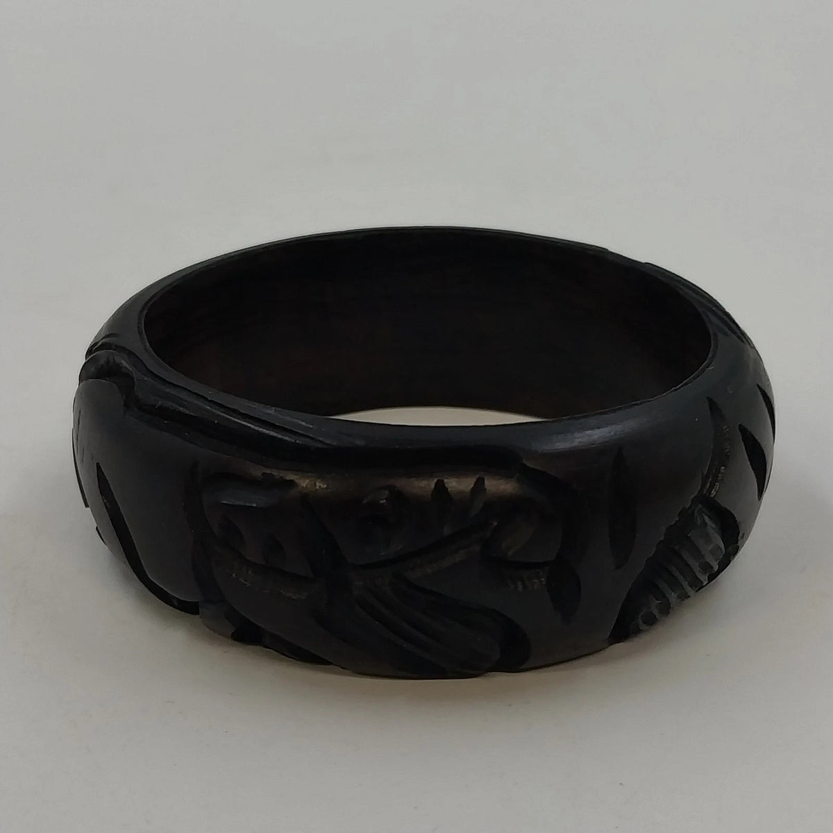 African hand carved black wood animal bangle bracelet