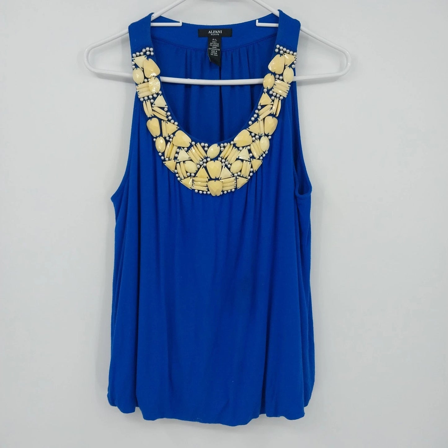 Alfani Petite Large royal blue beaded sleeveless tank top