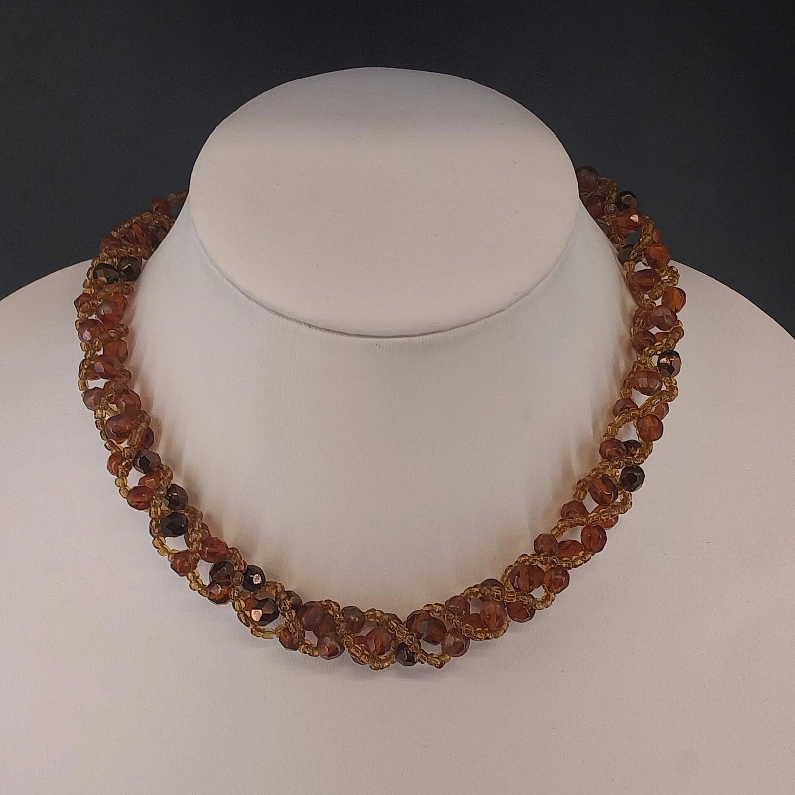 Vintage amber and brown faceted bead multi strand necklace
