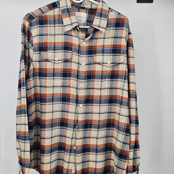 American Eagle Men's Super Soft Check Button Down Shirt Medium Casual