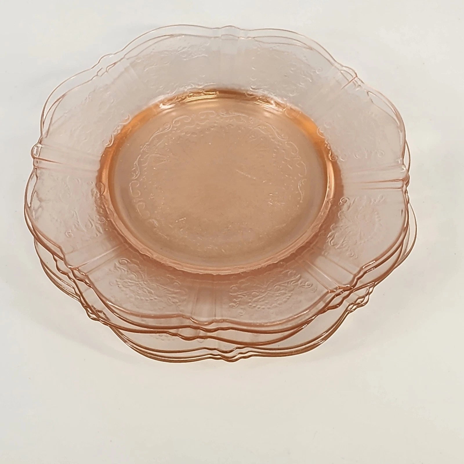 Set of pink American Sweetheart depression glass bread plates