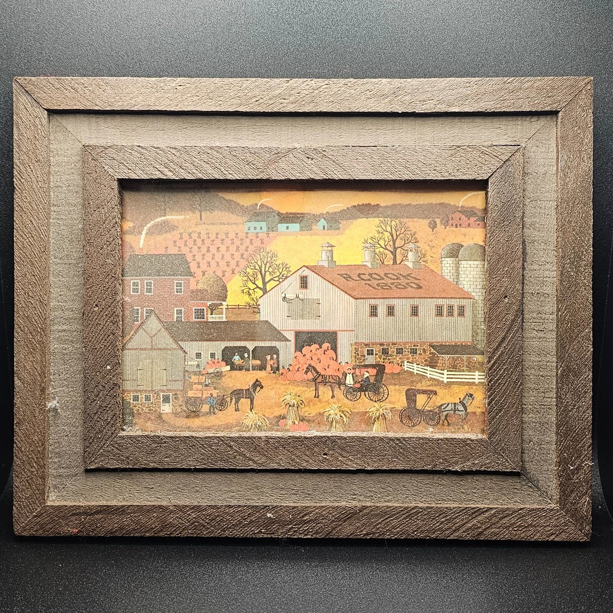Amish Life Working Farm framed print with pumpkin harvest and buggy