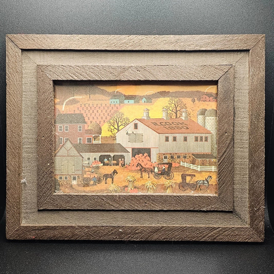 Amish Life Working Farm framed print with pumpkin harvest and buggy