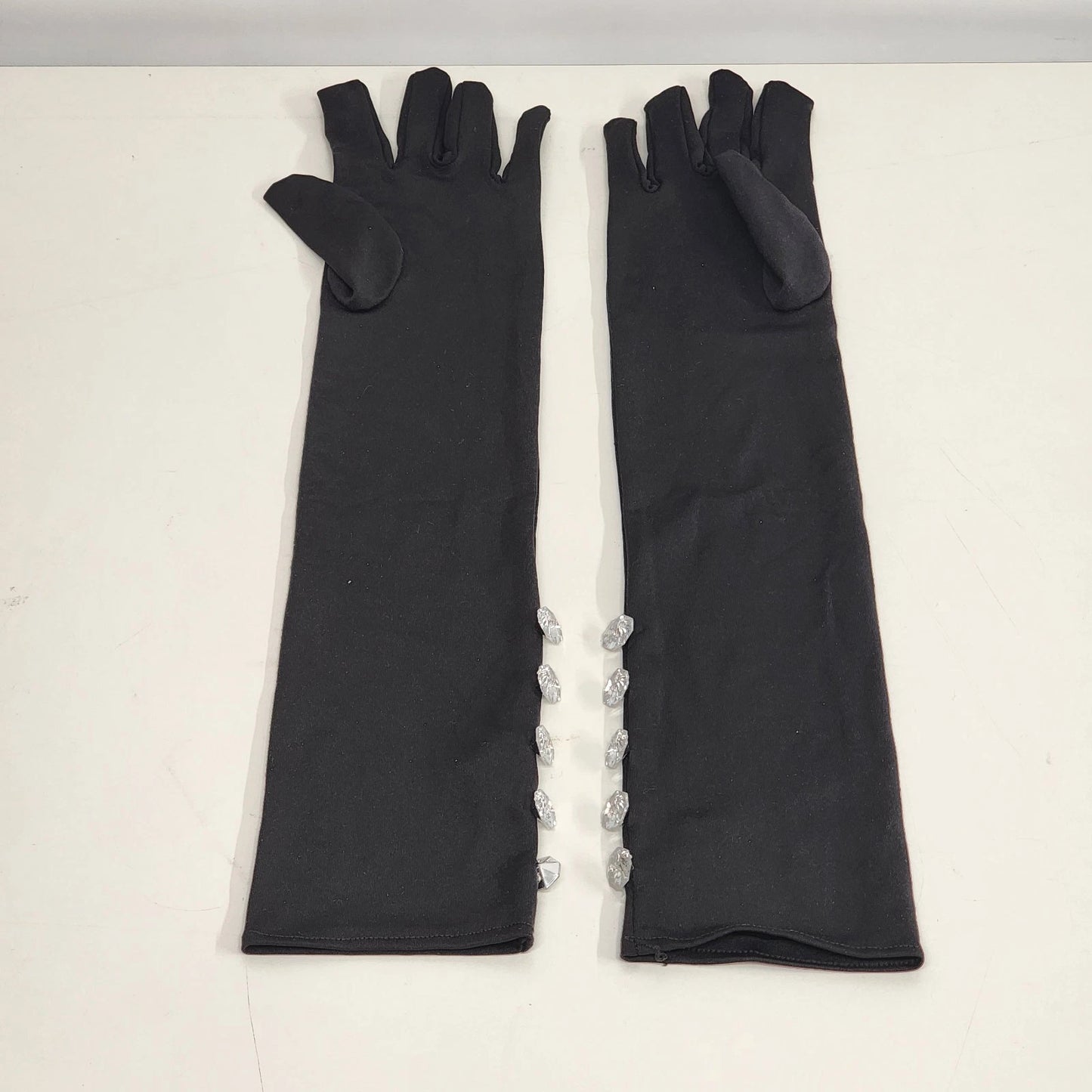 black Amscan 20 inch opera length gloves with rhinestone wrist buttons formal wear