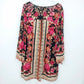 Black Angie boho tunic top with pink rose floral print