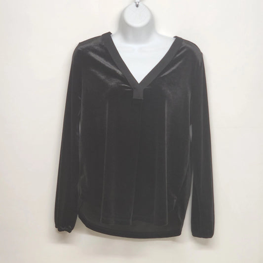 Ann Taylor black velvet V neck long sleeve stretch blouse womens petite medium