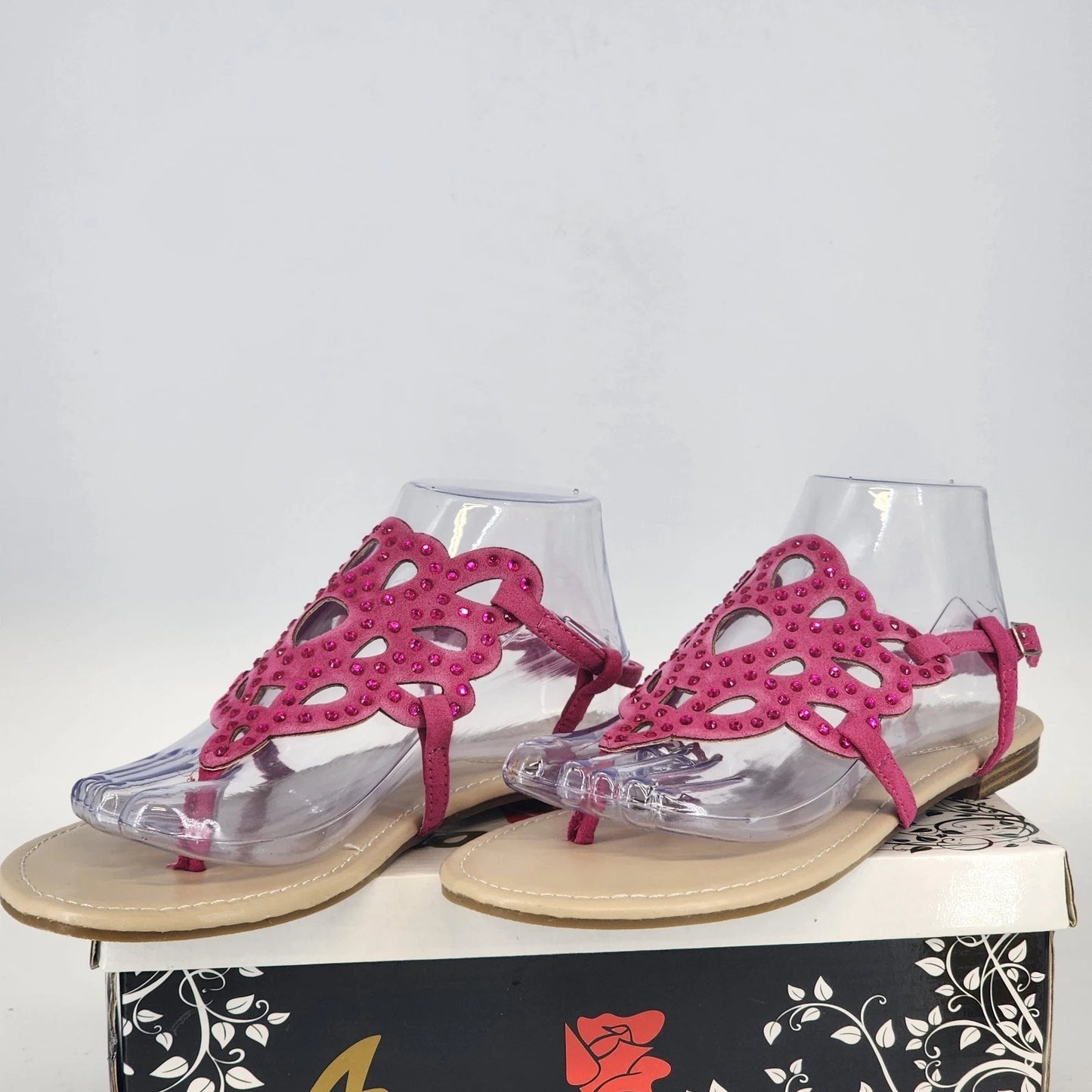 Anna Adele-1 fuchsia rhinestone flat sandals for women