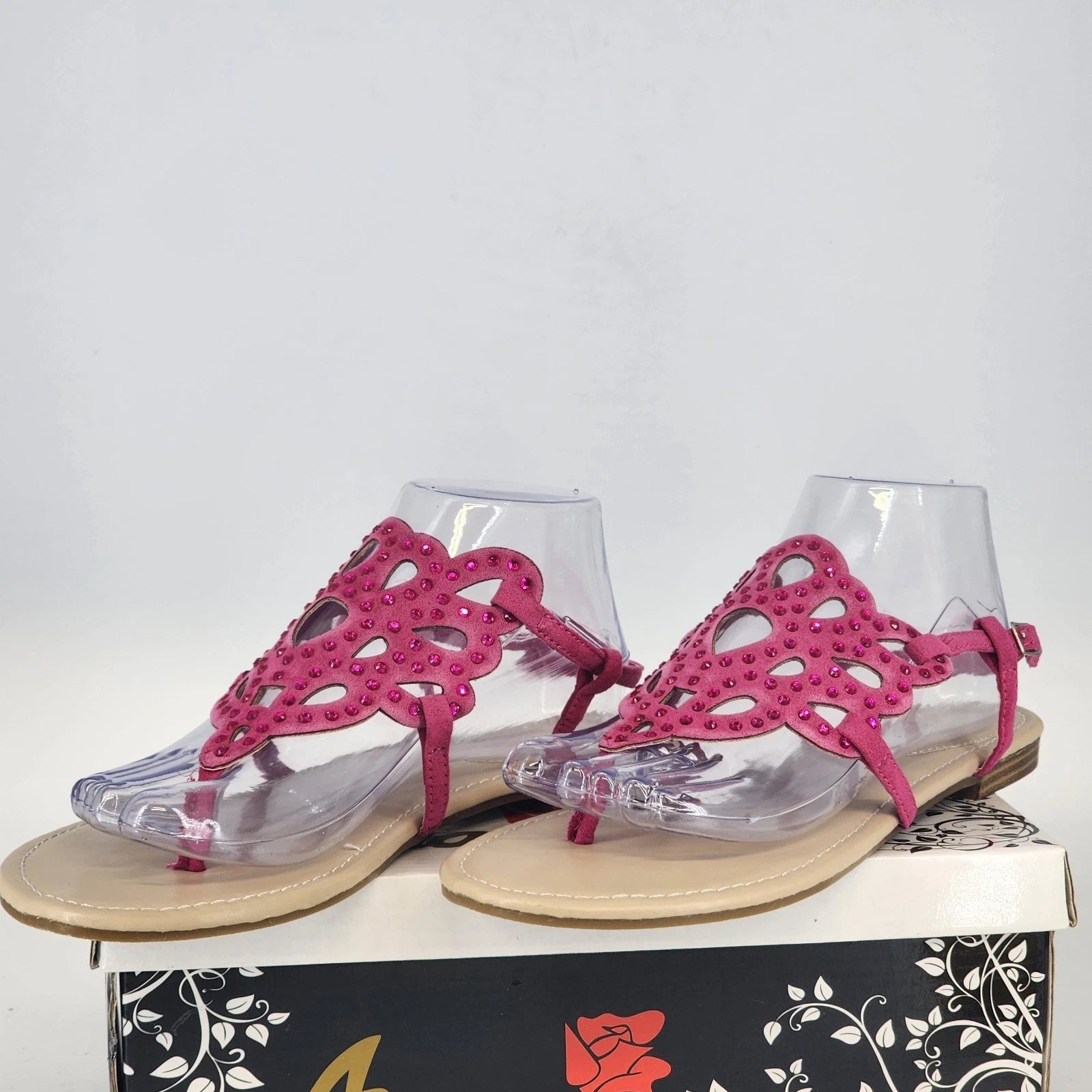 Anna Adele-1 fuchsia rhinestone flat sandals for women