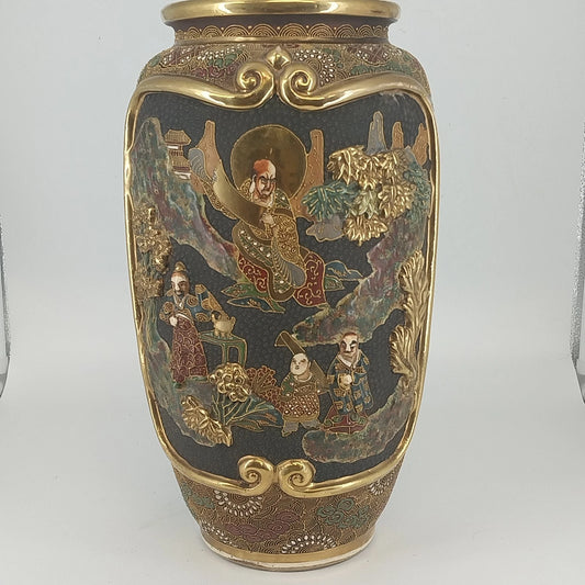 Antique Japanese Satsuma vase lamp base with moriage raised decoration and gold gilt detailing