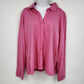 Apple Seeds women's XL light pink long-sleeve shirt with pointed collar, button-front closure, button cuffs, and curved high-low hem.