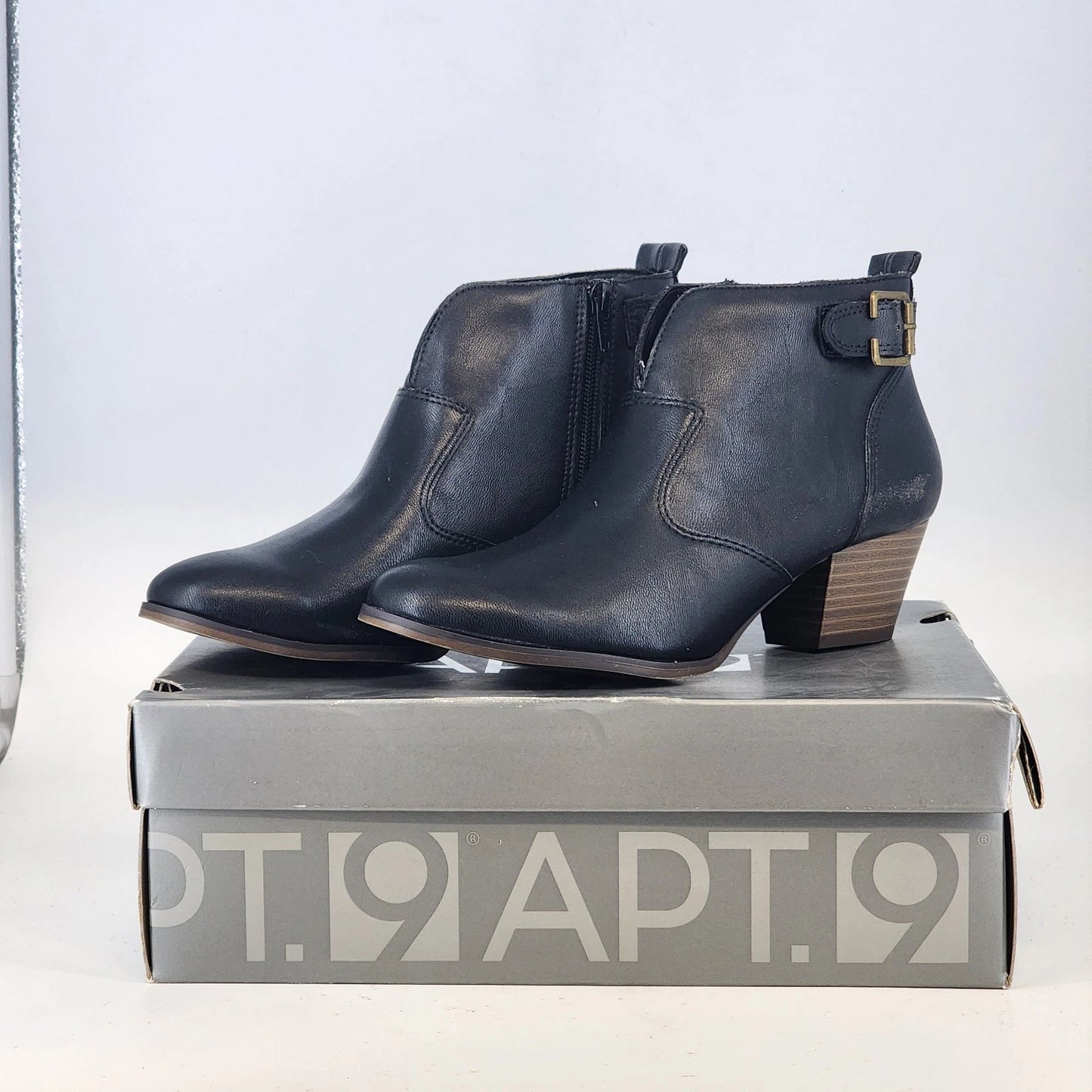 Apt 9 Apindie black platform ankle booties with buckle detail