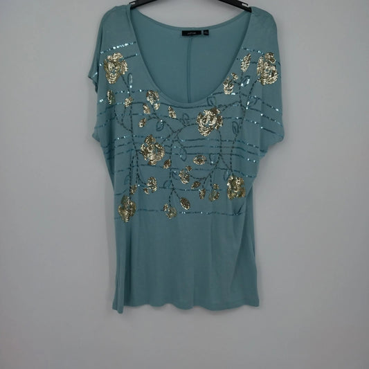Apt 9 women's teal gold sequin floral blouse