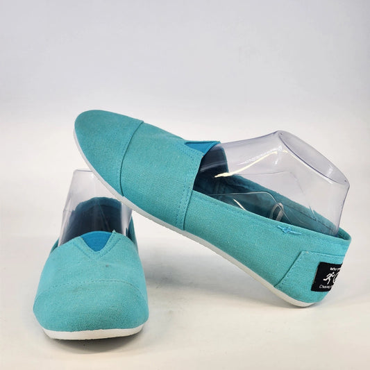 Aqua light blue canvas slip on loafers