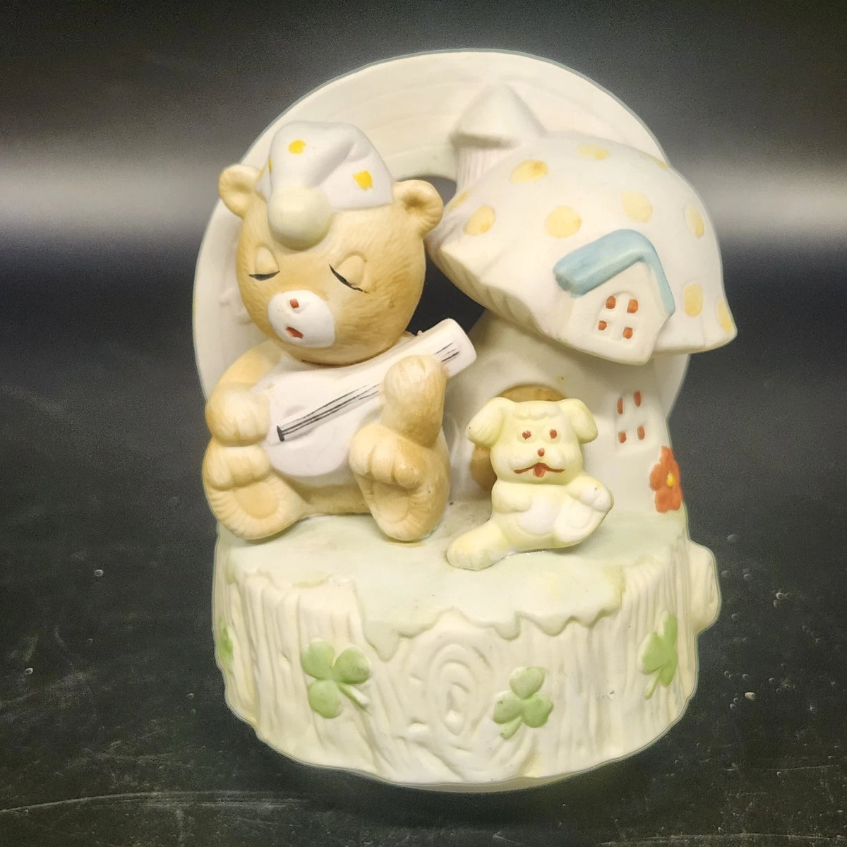 Artmark porcelain teddy bear and rainbow rotating music box