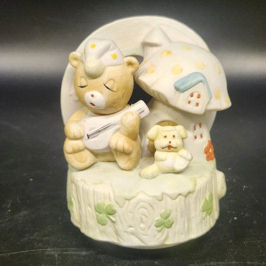 Artmark porcelain teddy bear and rainbow rotating music box
